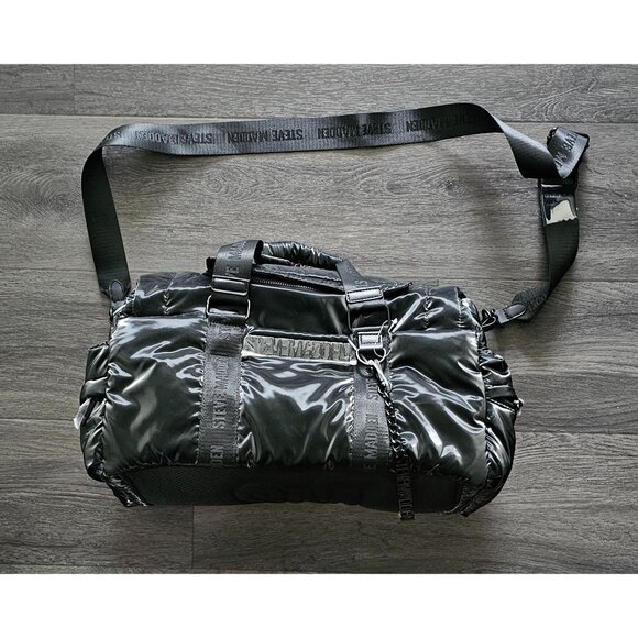 Steve Madden Black Buttery Soft Faux Leather‎ Weekender Duffle Bag - Picture 1 of 5
